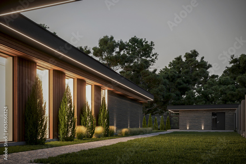 3D visualization of a modern house with an inner courtyard