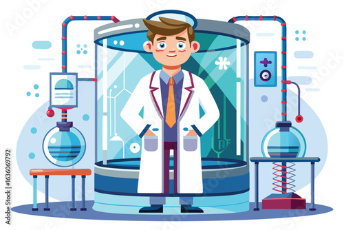 Scientist in Lab Surrounded by Equipment Engaged in Experimentation and Technological Research