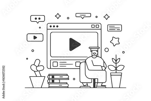 E-Learning Icon – Student Watching Video on Laptop