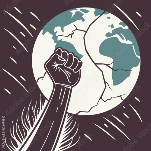 Earth day hand fist protest climate change awareness global issues environmental activism illustration vector art