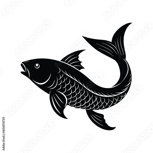 jumping grass carp silhouette with fins extended a.eps