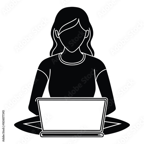 A person in a black mask steals data from a laptop in an office