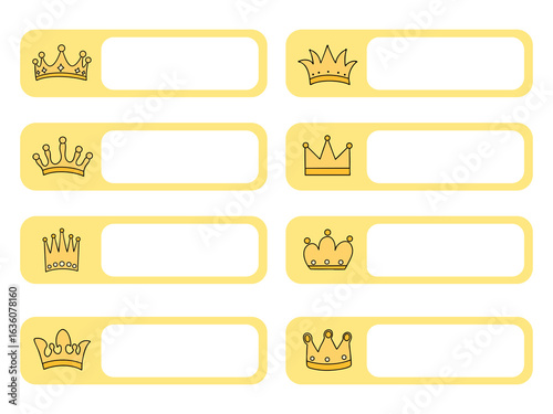 Fotografie 유치원 왕관 모자 라인드로잉 이름표 세트(kindergarten crown yellow name tag line drawing set)