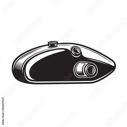 Vintage motorcycle fuel tank illustration in black and white clean vector design