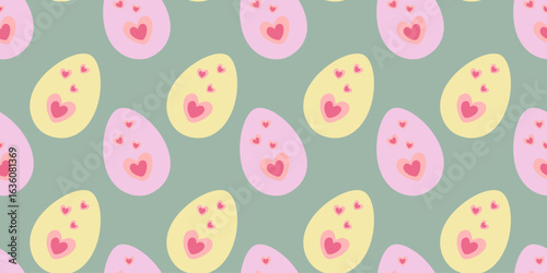 Pink and Yellow Easter Eggs with Heart Shape decor Seamless Pattern Banner Format Ester holiday Fond