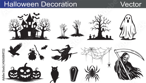 Halloween Decoration Silhouette on white Background