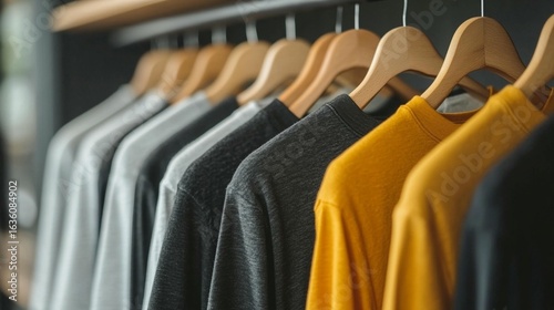 Neutral-Colored Shirts on Wooden Hangers