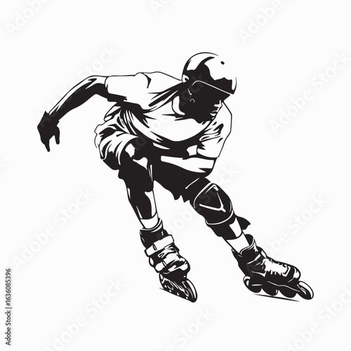 Active Young Male Skating Rollerblades Performing Advanced Moves Vector