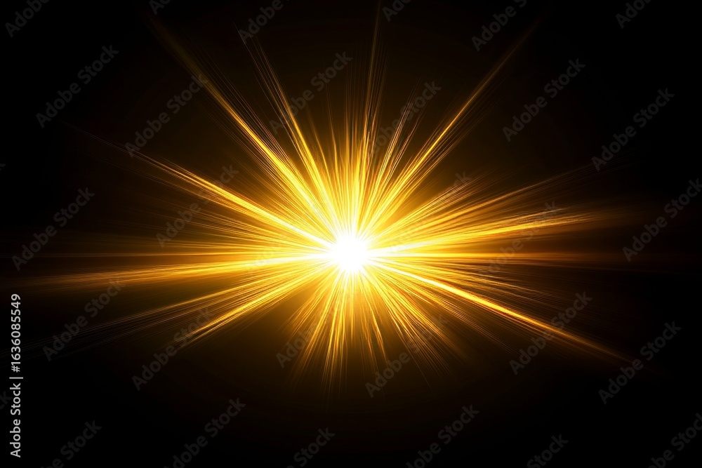 Obraz premium Stunning Golden Sunburst Radiance on a Deep Black Canvas, Abstract Light Rays Explosion Background