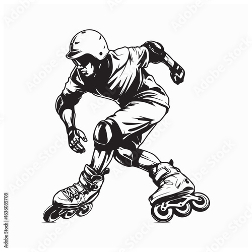 Young Man Rollerblading Advanced Tricks Vector Illustration in Action Pose