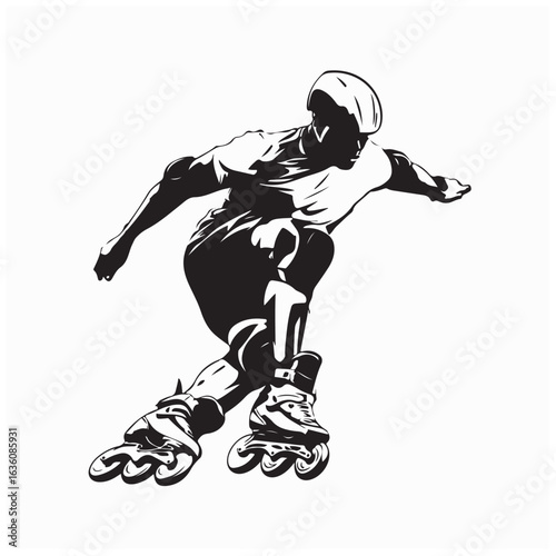 Active Young Male Skating Rollerblades Performing Advanced Moves Vector