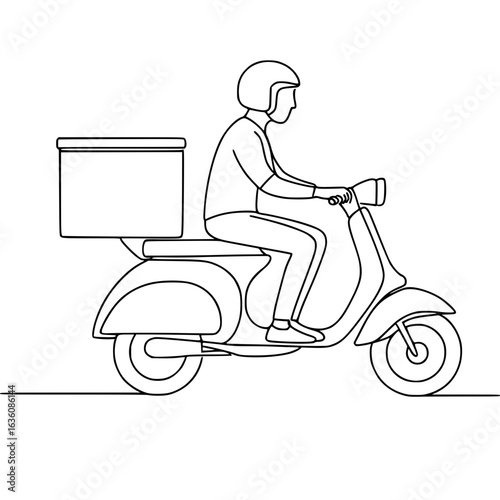 Delivery Scooter – Helmeted Rider Line Drawing