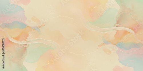 Abstract soft water color background with light pink, peach, yellow, and pale blue, with gentle gradients and fluid brushstrokes creating a dreamy, ethereal effect.