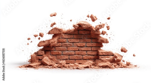 Fototapeta Naklejka Na Ścianę i Meble -  A brick wall is shattering