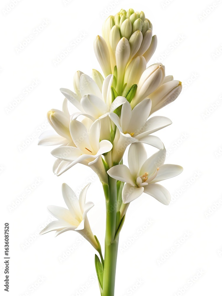 Obraz premium Elegant and Fragrant White Tuberose Flower in Full Bloom on a White Background