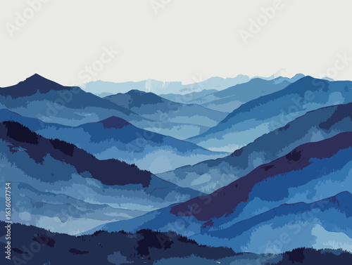 watercolor painting of misty mountains