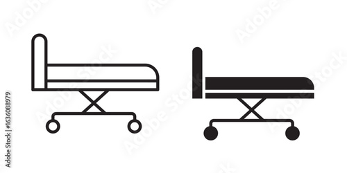 Hospital bed Icon Vector Illustration stroke and fill.Intensive care bed pixel perfect linear icon. Resuscitation equipment. Life support. Hospital. Thin line illustration