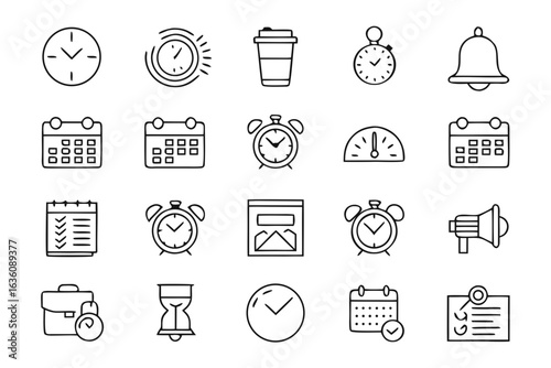 Collection of time management and scheduling icons
