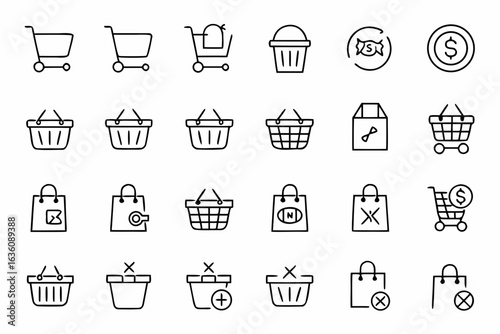 Collection of shopping cart and basket icons for e commerce and retail