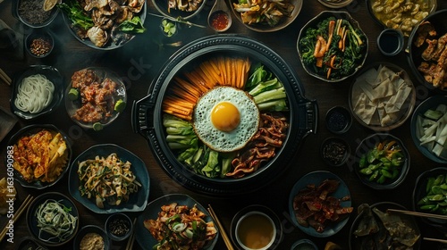 Wallpaper Mural Diverse selection of asian dishes arranged on a dark wooden surface. Torontodigital.ca