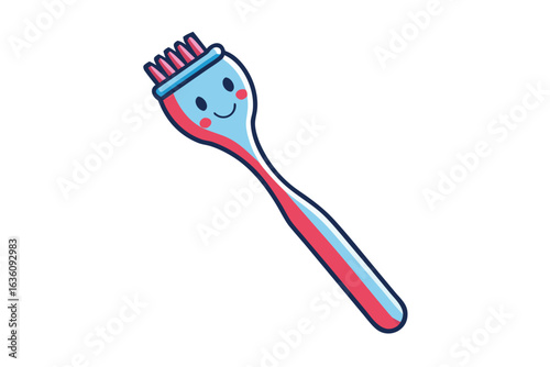Cartoon Toothbrush with a Smiling Face and Bristles a Cute and Playful Dental Hygiene Design
