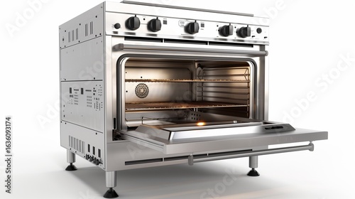 stainless steel commercial oven on white background