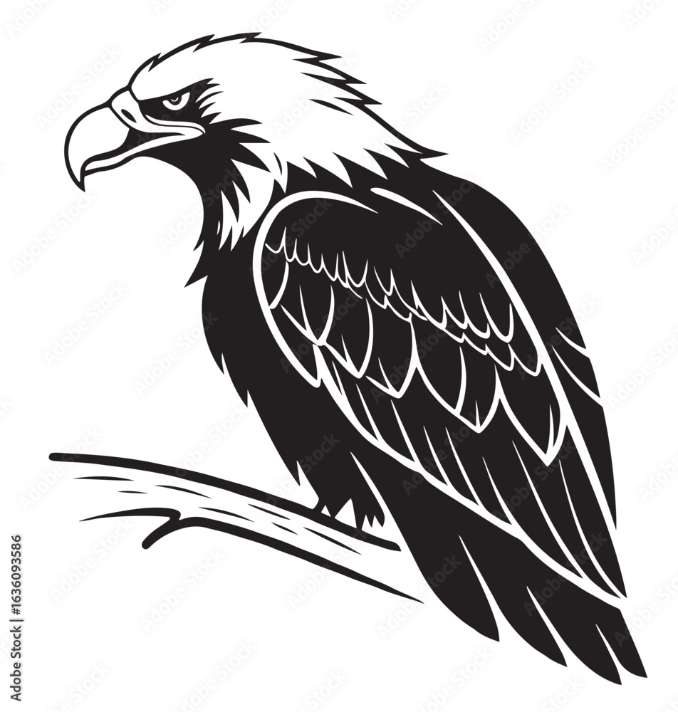 Obraz premium Bold Black and White Illustration of an Eagle on a Perch