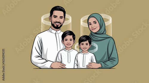 Happy Muslim Family Illustration