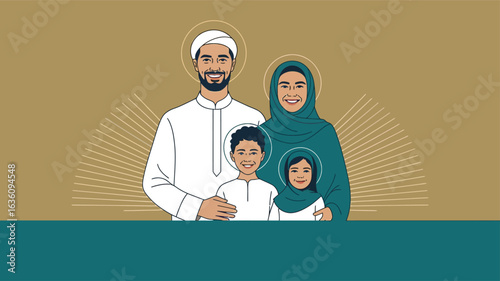 Happy Muslim Family Illustration