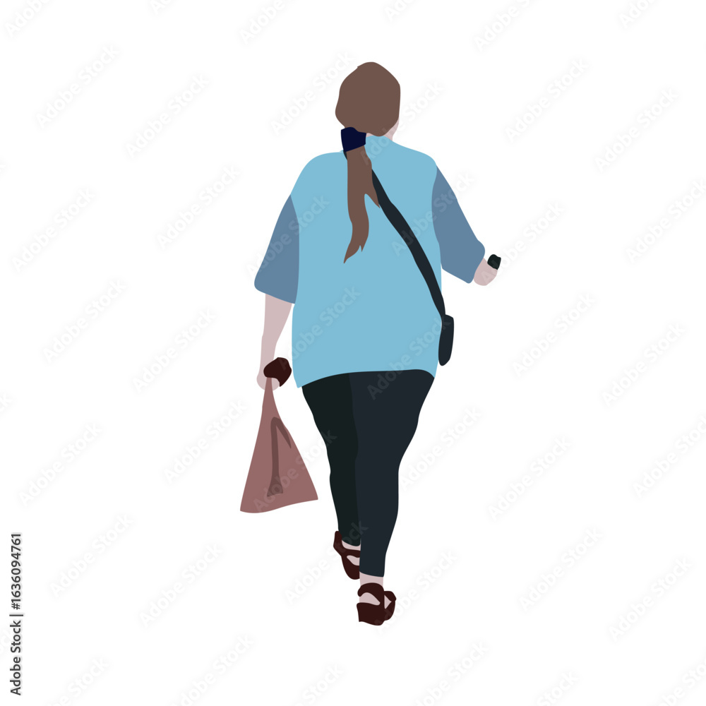Fototapeta premium A man walks down the street in spring clothes. 2D image for use as an entourage. Vector flat city infographics. 