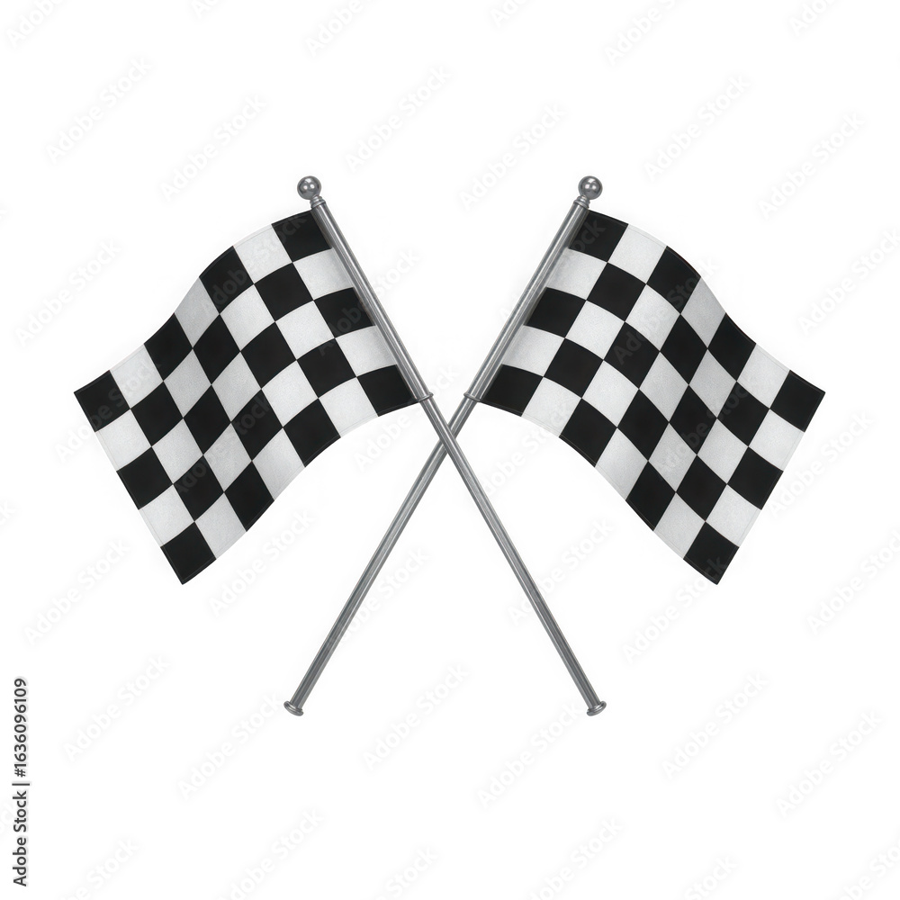 Fototapeta premium Two checkered flags crossed represent the end of a race and the achievement of a goal in motorsports isolated on transparent background