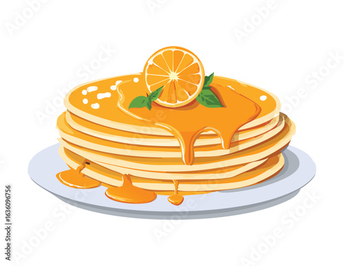 Delicious Stack of Pancakes With Orange Topping - Vector Illustration