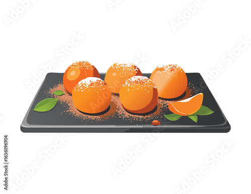 Plate of Deep Fried Balls with Crumb Coating - Vector Illustration