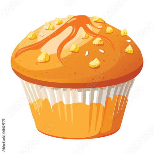 Classic Orange Muffin with Almonds on Top - Vector Illustration