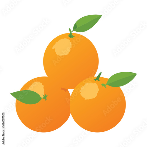 Stacked Ripe Orange Fruits with Healthy Leaves - Vector Illustration