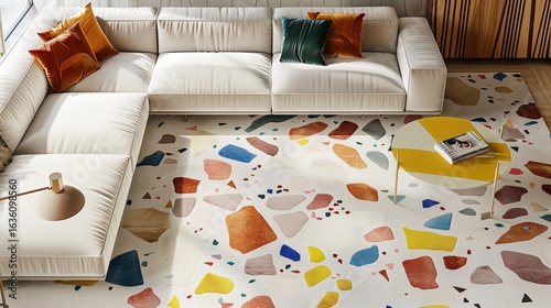 terrazzo pattern inspired carpet with colorful fragments