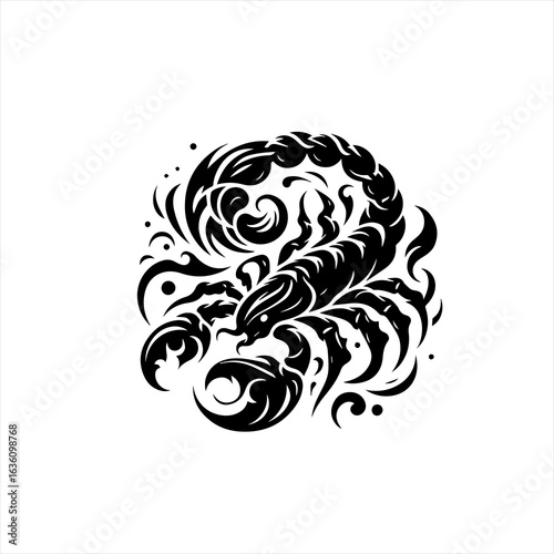 Tribal scorpion tattoo design with swirling patterns