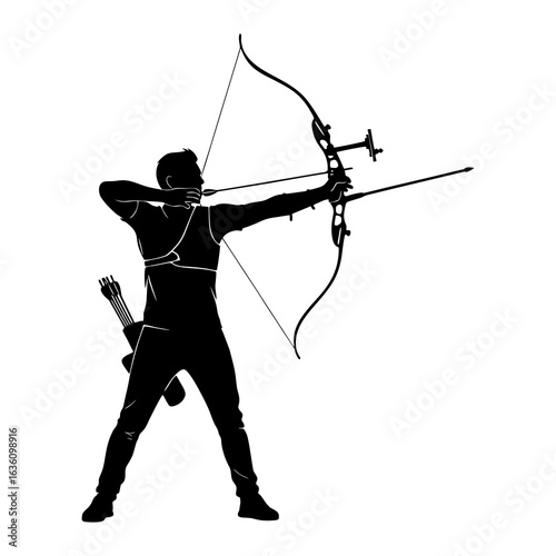 Silhouette of a male archery athlete on a white background