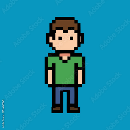 Illustration of a man in pixel art style