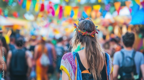 Woman at a Colorful Festival.