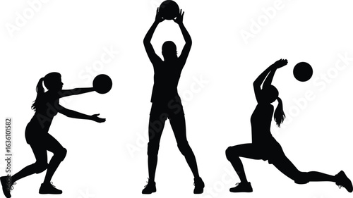 Ball, silhouette, sport, action, pose, fitness, exercise, dynamic, black, vector, stretch, motion