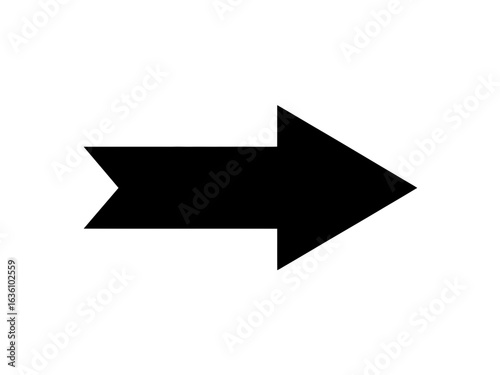 Bold black arrow pointing to the right with a notched tail silhouette