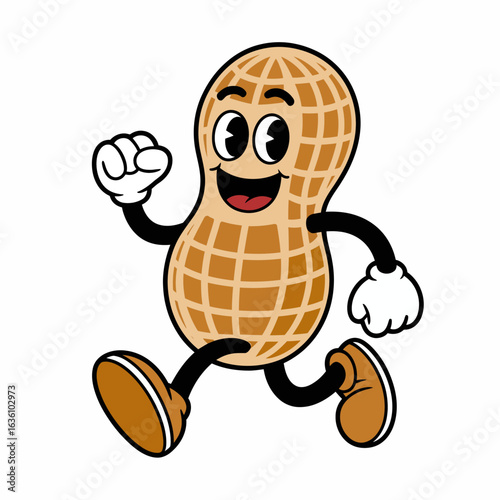 Happy Cartoon Peanut Character Running Energetically.