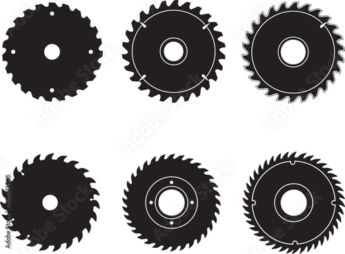 Saw Blade Silhouette Vector Set – Black Tool Icon Collection