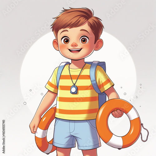 cartoon vector illustration holding a life buoy