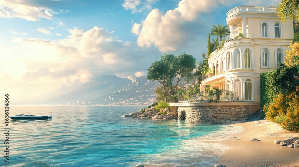 Obraz premium Coastal Villa at Sunrise.