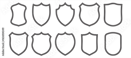 Badge patches vector outline templates. Vector sport club, military or heraldic shield and coat of arms blank icons
