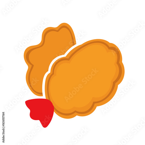 Chicken nuggets with crispy coating and dipping sauce on white background  