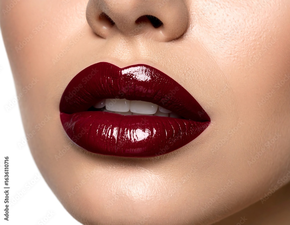 Fototapeta premium Close-up woman's lips with deep burgundy gloss