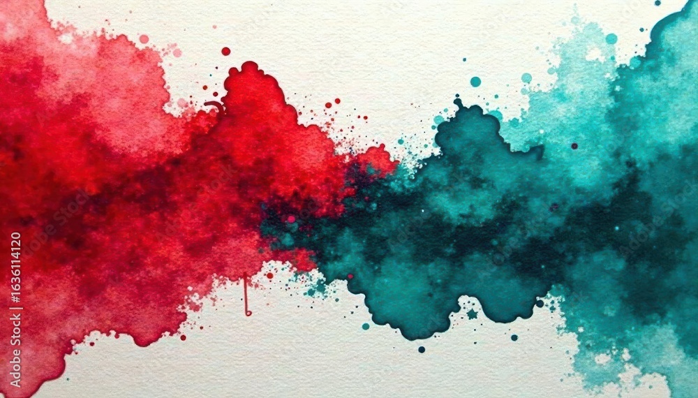 Fototapeta premium Crimson and teal collide in dynamic brushwork on textured paper , design, composition